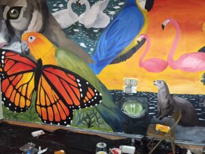 Marie Franco captó en un mural el espíritu del Flamingo Gardens Everglades wildlife